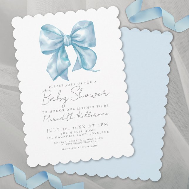 Blue Bow Elegant Coquette Boy Baby Shower Invitation (Blue Bow Elegant Coquette Boy Baby Shower Invitation)