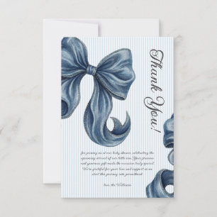 Blue Bow Elegant Striped Baby Shower Thank You Card