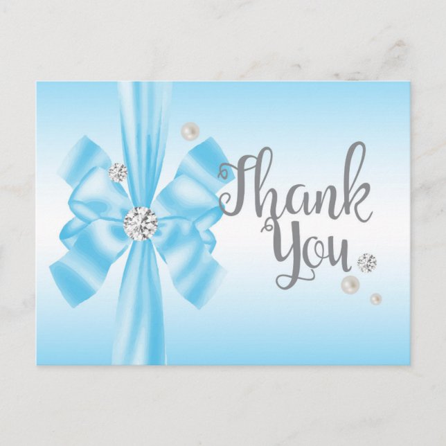 BLUE bow elegant thank you card (Front)