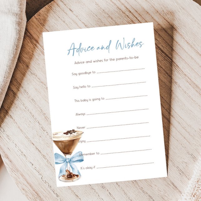 Blue Bow Espresso Martini Advice and Wishes Game (Espresso Baby Shower Game)