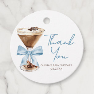 Blue Bow Espresso Martini Baby Shower Favor Tags