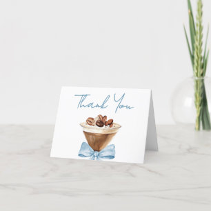 Blue Bow Espresso Martini Baby Shower Letterpress Thank You Card