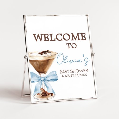 Blue Bow Espresso Martini Baby Shower Welcome Sign