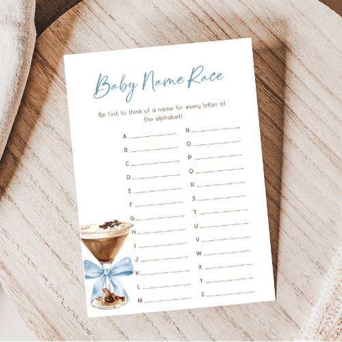 Blue Bow Espresso Martini Shower Name Race Game