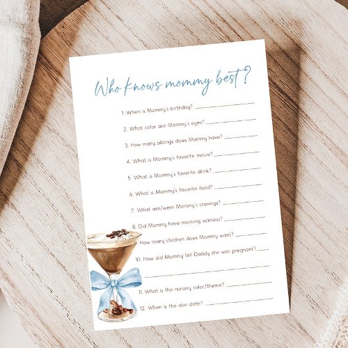 Blue Bow Espresso Martini Who Knows Mommy Game