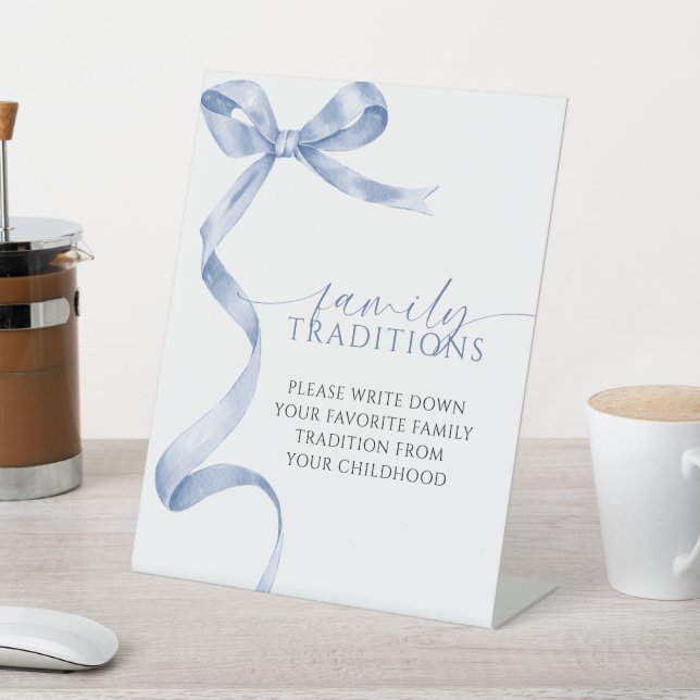 Blue Bow Favorite Family Traditions Game Pedestal Sign (In SItu)