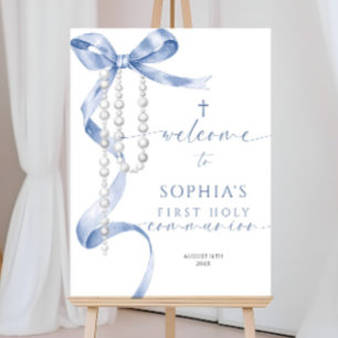 Blue Bow First Holy Communion Welcome Sign