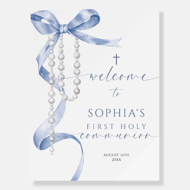 Blue Bow First Holy Communion Welcome Sign (Front)