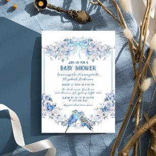 Blue Bow Floral Boy Baby Baby Shower Invitation