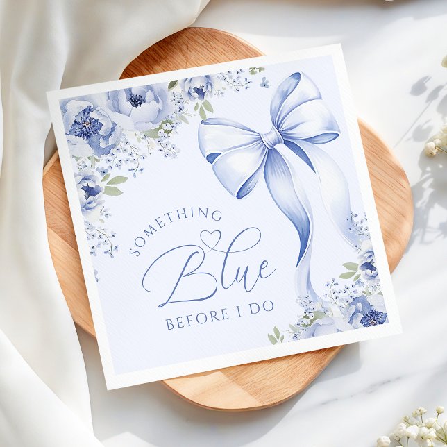 Blue Bow Floral Bridal Shower Paper Napkin (Creator Uploaded)