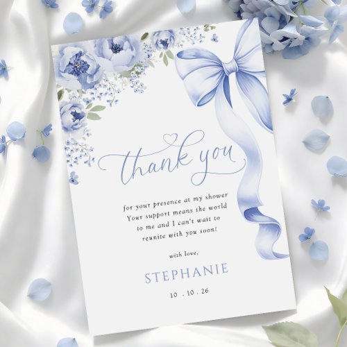 Blue Bow Floral Bridal Shower Thank You Card