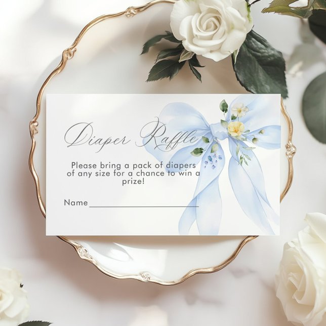Blue Bow Floral Diaper raffle ticket Enclosure Card (Creator Uploaded)