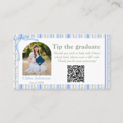 Blue Bow Floral Graduation Enclosure Card