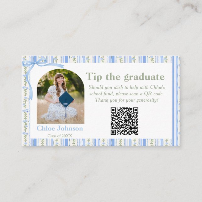 Blue Bow Floral Graduation Enclosure Card (Front)