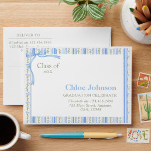 Blue Bow Floral Graduation Envelope