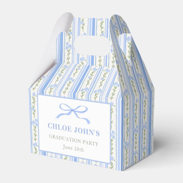 Blue Bow Floral Graduation Favor Boxes (Front Side)