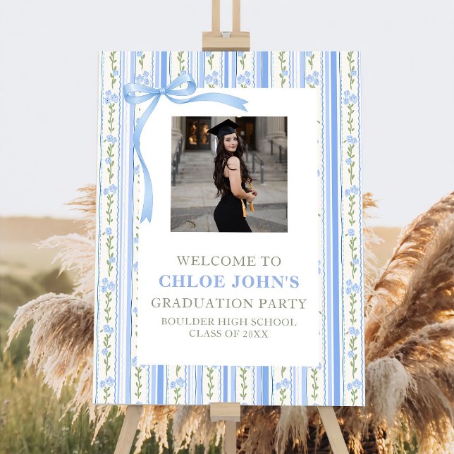 Blue Bow Floral Graduation Foam Board (Creator Uploaded)