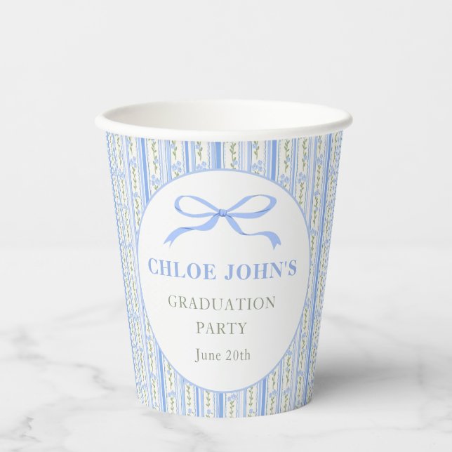 Blue Bow Floral Graduation Paper Cups (Front)