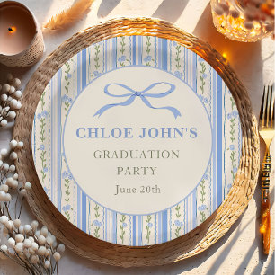 Blue Bow Floral Graduation Paper Plates