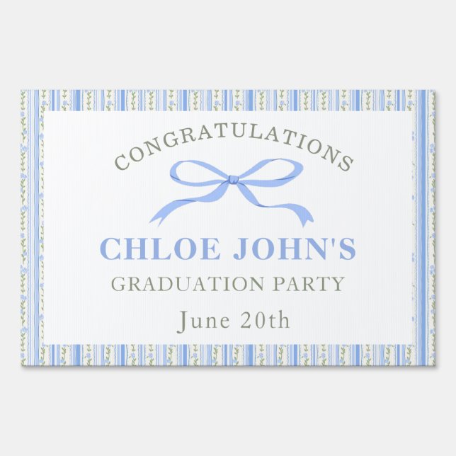 Blue Bow Floral Graduation Sign (Front)
