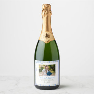 Blue Bow Floral Graduation Sparkling Wine Label