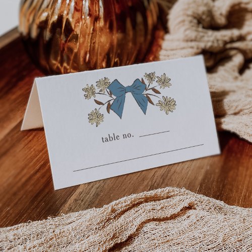 Blue Bow Floral Wedding Table Number  Place Card