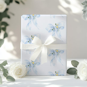 Blue Bow Floral Wildflower Baby Shower Wrapping Paper