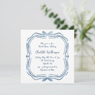 Blue Bow French Elegant Chic Modern Bridal Shower Invitation