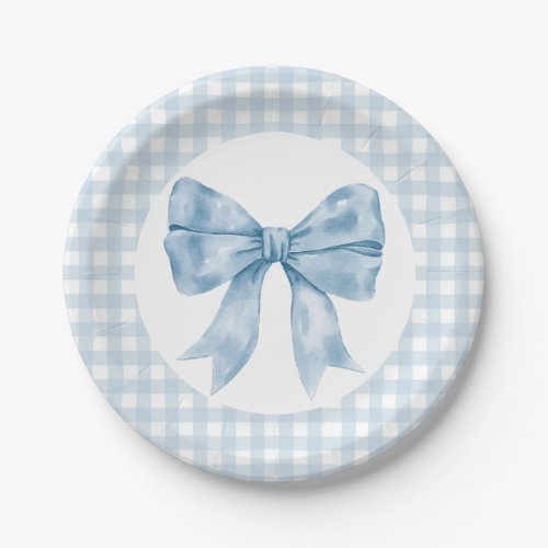 Blue Bow Gingham Paper Plate