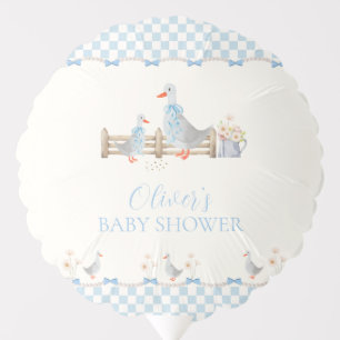 Blue Bow Gingham Preppy Silly Goose Baby Shower Balloon