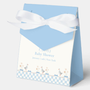 Blue Bow Gingham Preppy Silly Goose Baby Shower Favor Boxes
