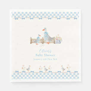 Blue Bow Gingham Preppy Silly Goose Baby Shower Napkins