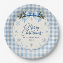 Blue Bow Gingham Teddy Bear Christmas Party