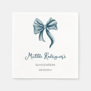 Blue Bow Girl Quinceanera Birthday Napkins
