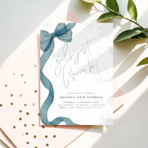 Blue Bow Girls Just Wanna Be 16 Winter Birthday Invitation