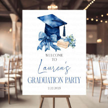 Blue Bow Graduation party welcome sign, Welcome