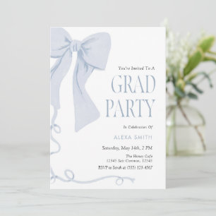 Blue Bow Graduation Preppy Classic Invitation