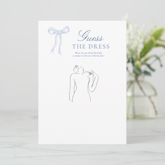 Blue Bow Guess The Dress Bridal Shower Game Invitation (Standing Front)