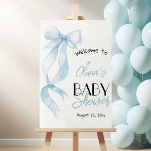 Blue Bow Hand Drawn Baby Boy Shower Welcome Sign