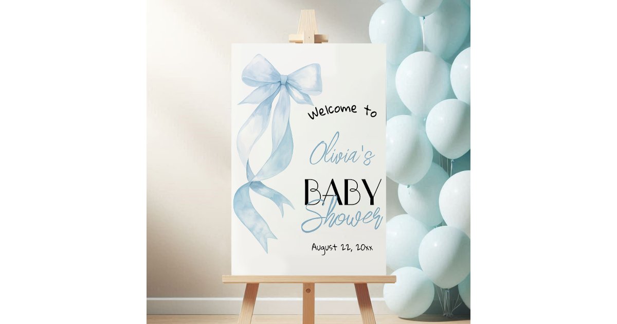 Blue Bow Hand Drawn Baby Boy Shower Welcome Sign | Zazzle