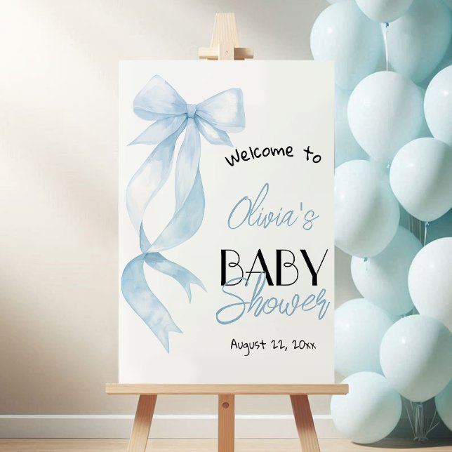 Blue Bow Hand Drawn Baby Boy Shower Welcome Sign (Creator Uploaded)
