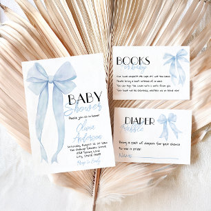 Blue Bow Hand Drawn Boy Coquette Baby Shower Invitation
