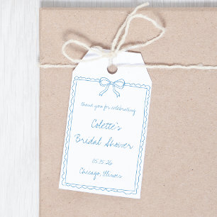Blue Bow Hand Drawn Bridal Shower Thank You Gift Tags