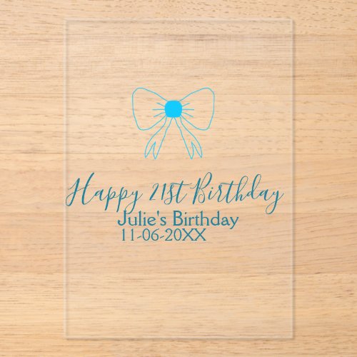 Blue bow happy 21st birthday name date girlstylish