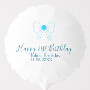 Blue bow happy 21st birthday name date girlstylish balloon