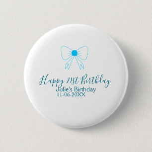 Blue bow happy 21st birthday name date girlstylish button