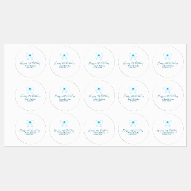 Blue bow happy 21st birthday name date girlstylish labels (Sheet)