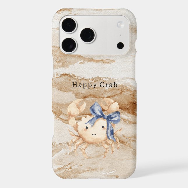 Blue Bow Happy Cream Sand Crab Case-Mate iPhone Case (Back)