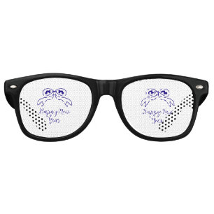 Blue bow happy new year name date simple minimal retro sunglasses