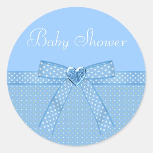 Blue Bow  Heart Jewels Boy Baby Shower Stickers